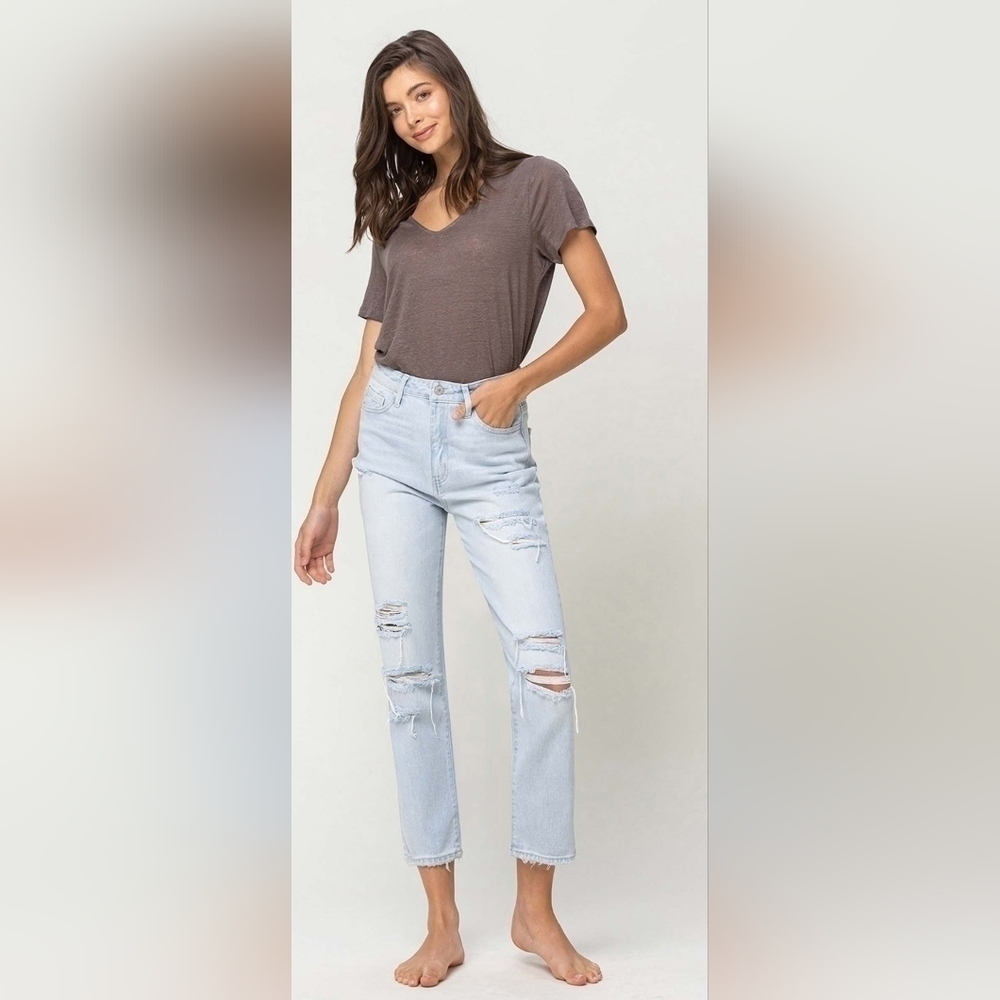 VERVET by Flying MonkeySuper High Rise Distressed Crop Straight Jeans Sz. 31